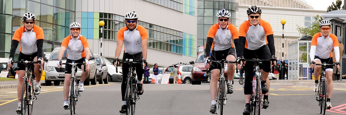 Goup of cyclists outside QEHB