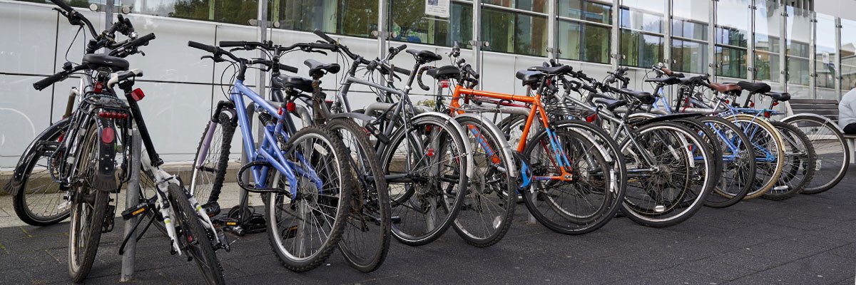 Bicycles close to the main entrance at QEHB