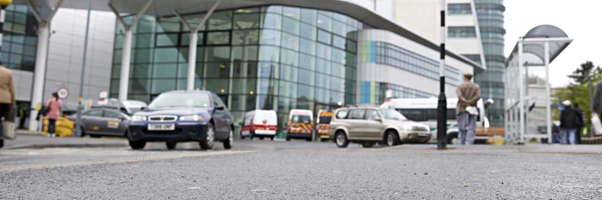 Cars outside the Main Entrance to QEHB